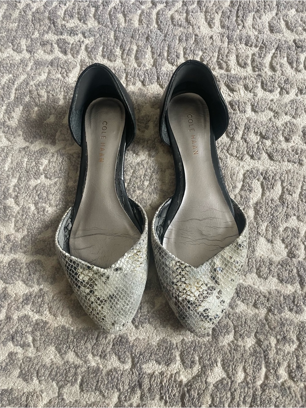 Cole Haan Two-Tone Snake-Print Pointed D'Orsay Flats - Black and Neutral
